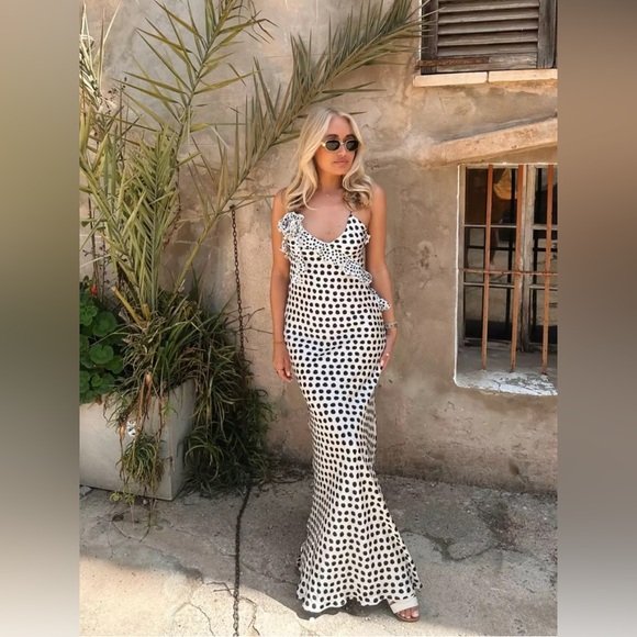 Zara RUFFLED SATIN EFFECT POLKA DOT DRESS - Picture 13 of 16